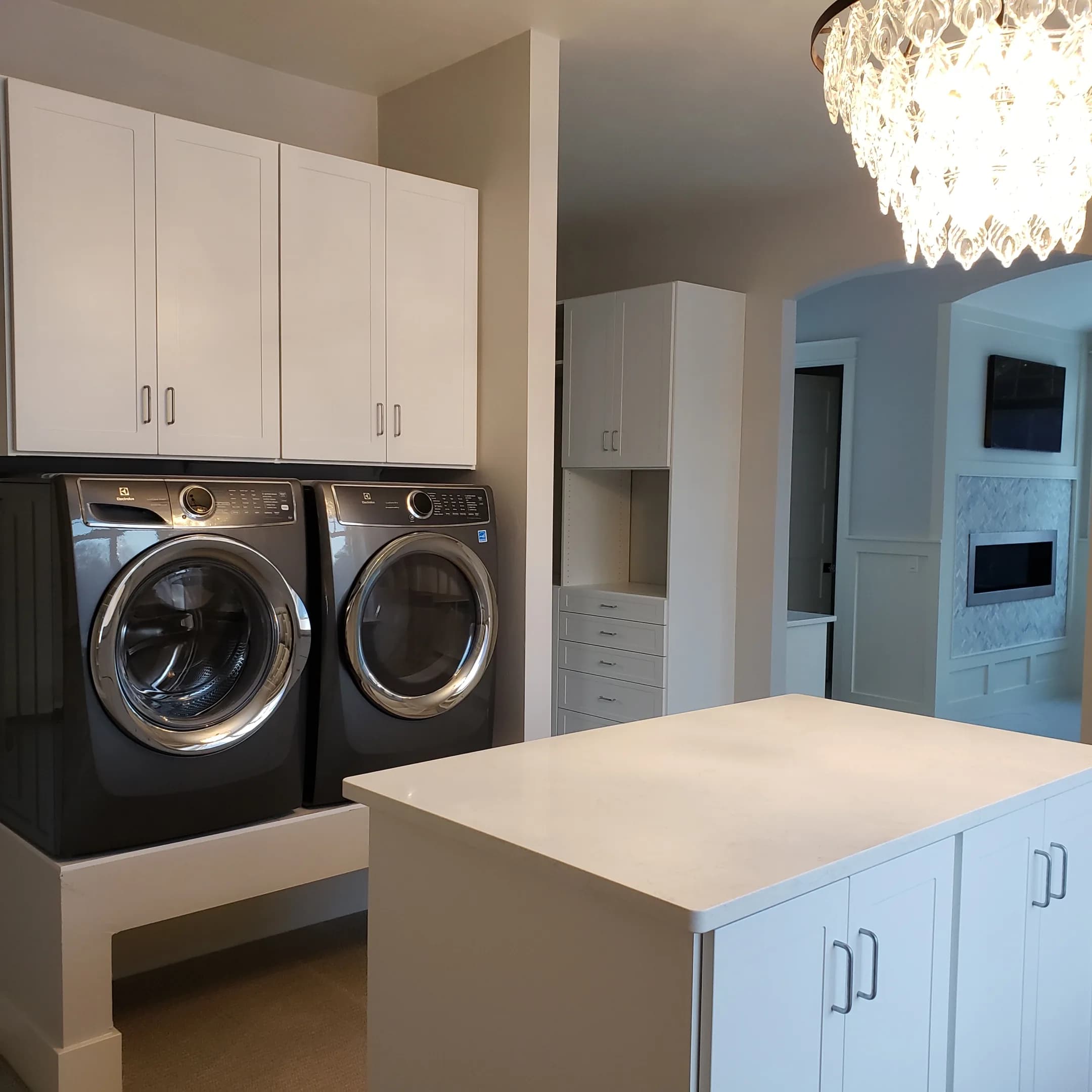 Compact Custom Closet with Shelving Tower