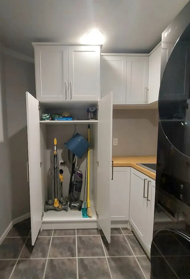 Compact Laundry Utility Wall with Tall Cleaning Cabinet