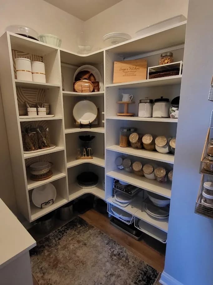 Styled Corner Pantry with Display Shelves