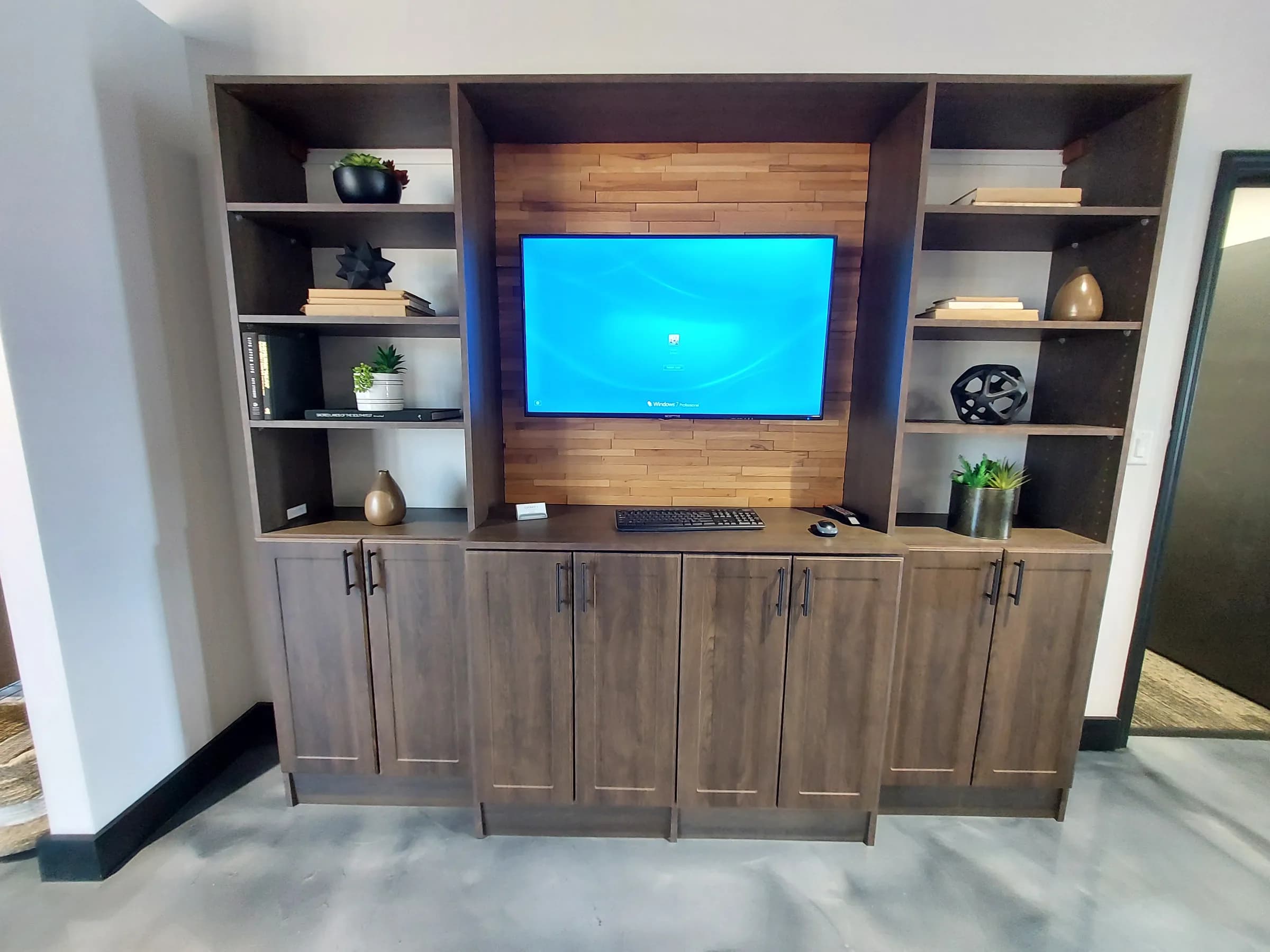Walnut Entertainment Center with Slat-Wood Feature